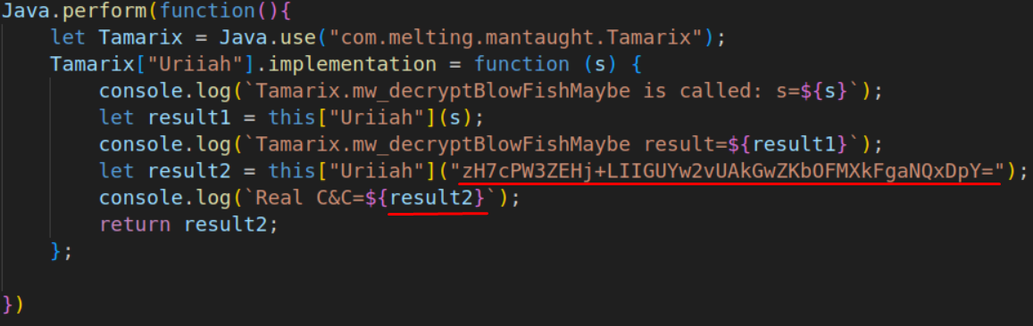 Frida function to get the C&C