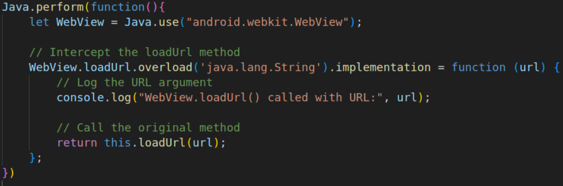 Frida script to hook loadUrl